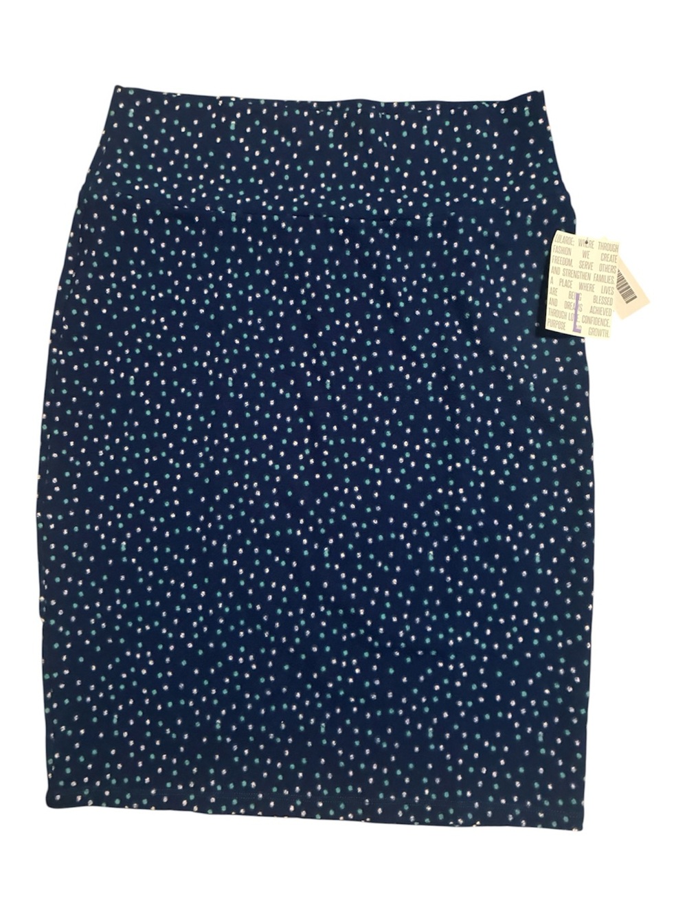 LuLaRoe Navy Pencil Skirt with White and Light Blue Dots